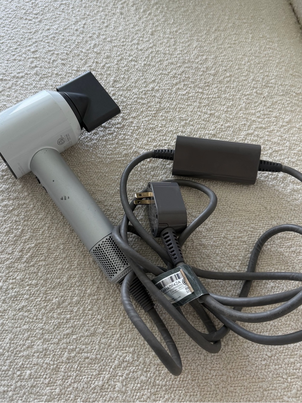 Dyson White and Gray Supersonic-Style Hair Dryer with Nozzle